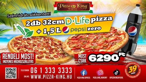 Pizza King 7 - 2 db 32cm D-life pizza 1,5l pepsivel - Szuper ajánlat - Online rendelés